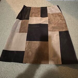 Elegant Patchwork A-Line Skirt - Black and Brown